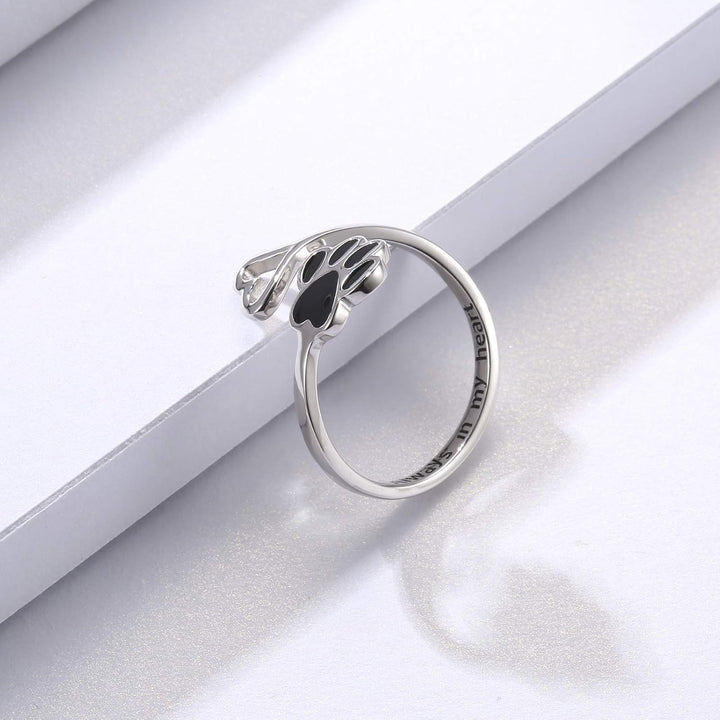 Adjustable 925 Sterling Silver Paw & Heart Ring – Handcrafted Design