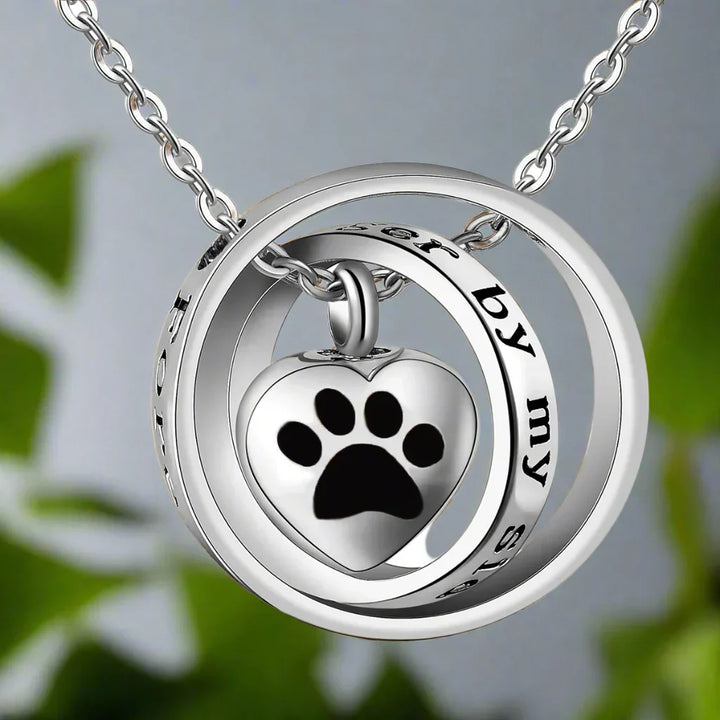 "Forever in My Heart, Always by My Side" – Stainless Steel Paw Print Urn Necklace